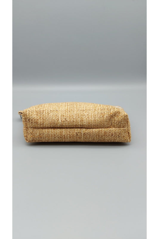 Jüt Desenli Sarı Makyaj Çantası (güpürlü)