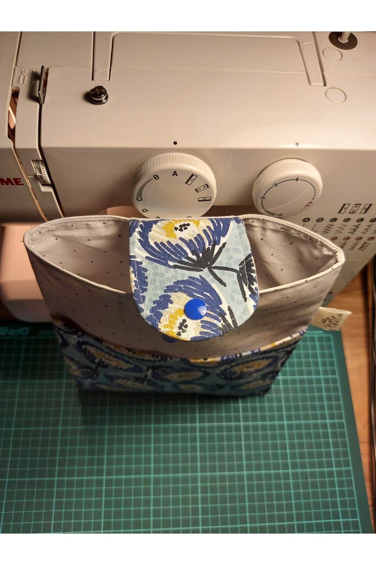 Mavi Çiçekler Kitap Çantası- Kitap Kılıfı