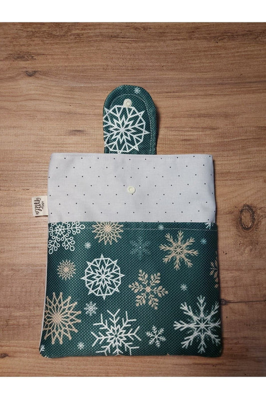 Yeşil Kar Taneli Kitap Çantası- Kitap Kılıfı