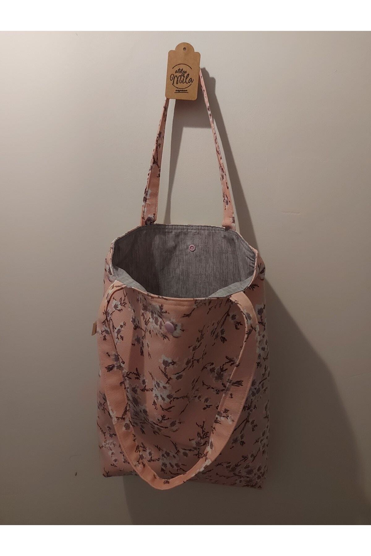 Pembe Mor Dallı Kumaş Omuz Çantası