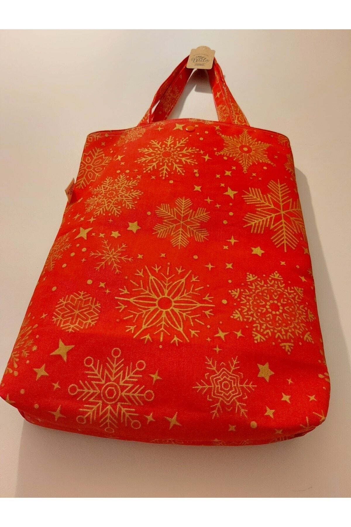 Kırmızı Gold Kar Taneli Kumaş Omuz Çantası