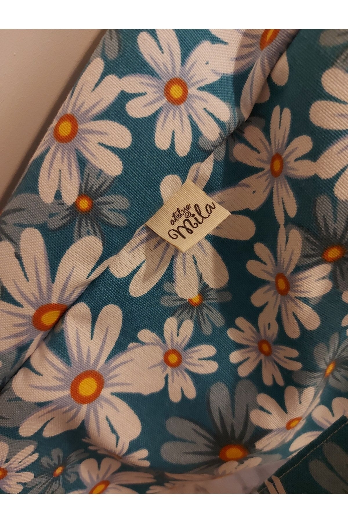 Yeşil- Beyaz Çiçekli Kumaş Omuz Çantası