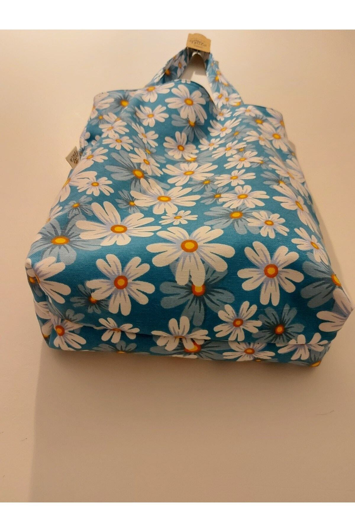 Yeşil- Beyaz Çiçekli Kumaş Omuz Çantası