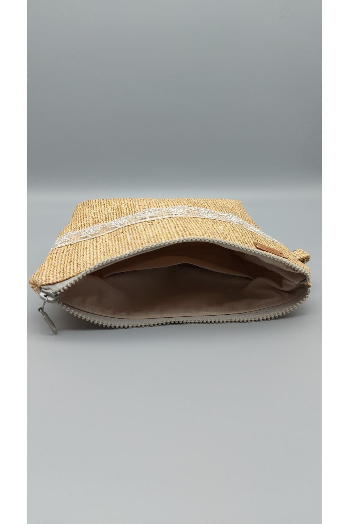 Jüt Desenli Sarı Makyaj Çantası (güpürlü)