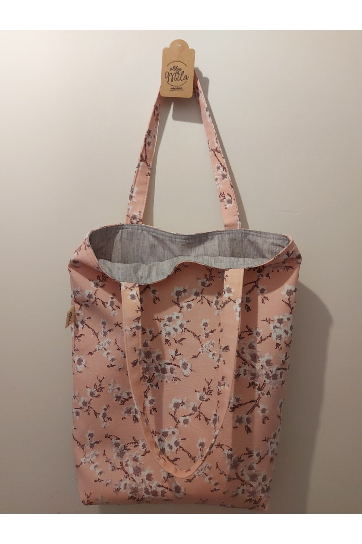 Pembe Mor Dallı Kumaş Omuz Çantası