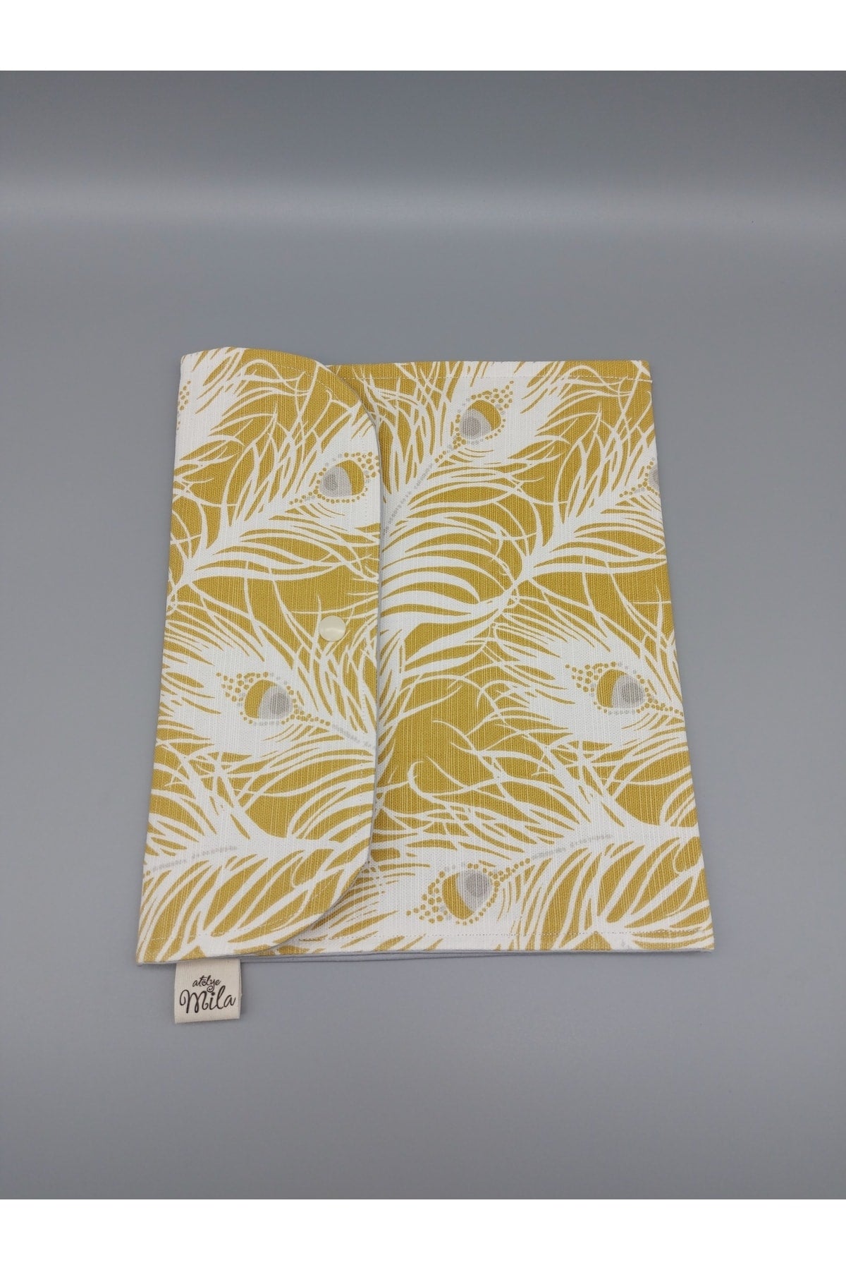Sarı Tüy Desenli Kitap Çantası- Tablet Kılıfı