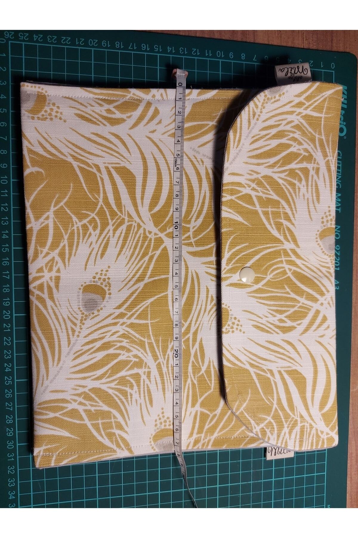 Sarı Tüy Desenli Kitap Çantası- Tablet Kılıfı